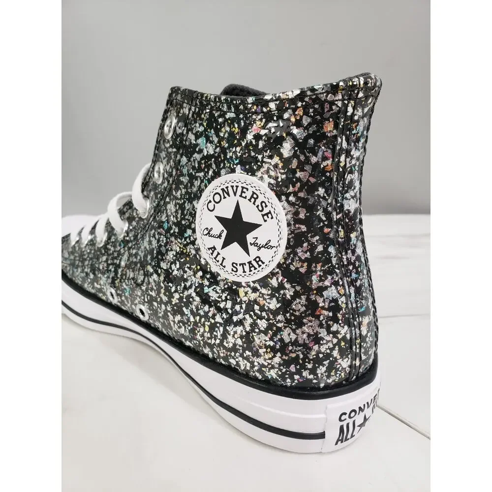 NEW Converse Girls BIG KID Size 6 Black Glitter High Top Shoes Gray‎ Metallic